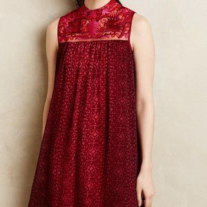 NWOT Anthropologie Niki Tlahajan Shift Dress Red Floral Keyhole Embroidered